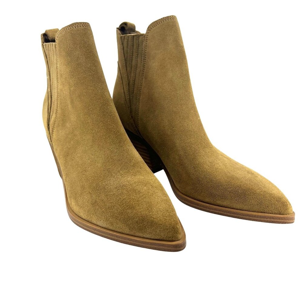 Marc Fisher Womens Suede Ankle Boots Tan Size 6.5 With Block Heel & Side Zipper